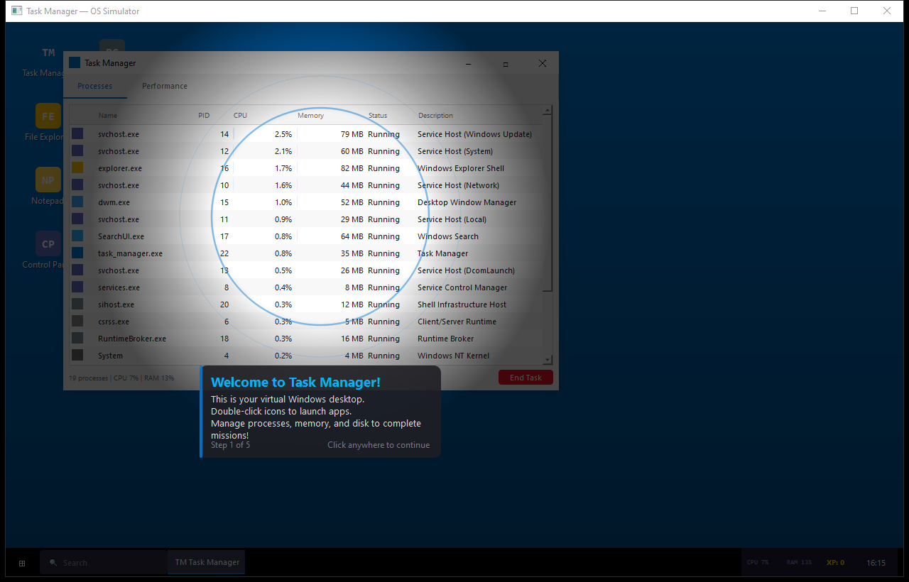 Task Manager — OS Simulator Game screenshot